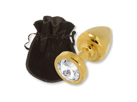 BUTTPLUG GOLD 24C W CRYSTAL 25MM